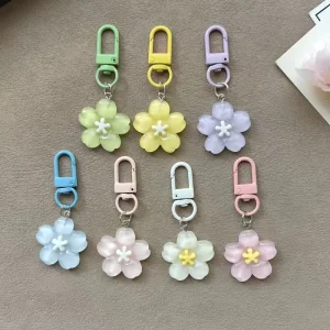 New Romantic Jelly Sakura Keychain Cute Girl Heart Soft Translucent Flower Pendant Keychain