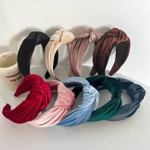 New Simple Solid Color Golden Velvet Wide Edge Middle Knot Headband Autumn and Winter Fashion Hair Accessories