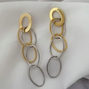 New Spring Summer European and American Retro Style Metal Everyday Earrings Simple Geometric Multi layered Oval Earrings
