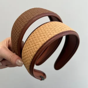 New Spring Summer Solid Color Wide Flat PU Leather Headband Retro Fashion Braided Woven Hair Band Accessory ODBO