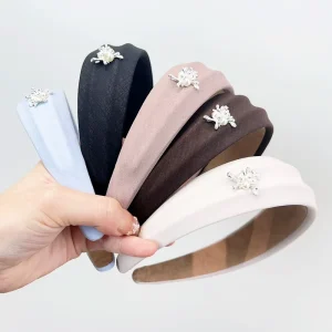 New Spring and Summer Solid color Pearl Fabric Headband Women’s Wide brimmed Hair Band Simple and Elegant Korean Hair Accessory