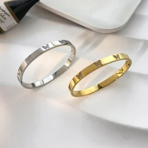 New Stainless Steel Bracelet Diamond Studded Butterfly Stainless Steel Bangle