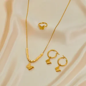 New Stainless Steel Butterfly Jewelry Set Creative Necklace, Earrings, Ring and Bracelet Set Fashion Jewelry Sets for Her
