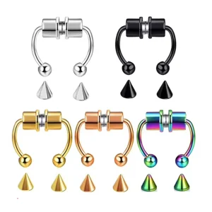 New Stainless Steel Magnet Non Perforated Horseshoe Type False Nose Hoop Ring Body Jewelry Unisex