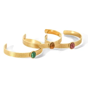 New Stainless Steel Plated Black Silver Charm Trendy Fashion Fine Jewelry Bracelet with Tiger Eye Green Malachite Purple Agate