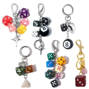 New Star Billiards Black 8 Keychain Y2K Pink Lucky Dice Starburst Pendant Bag Charms Hangings Key Ring