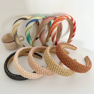 New Straw Weave Sponge Headband Fashion High Head Headband European and American Style Hair Accessories