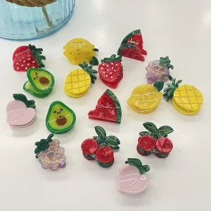 New Strawberry Lemon Grape Cartoon Sweet Handmade Metal & Acetate Hairpin Cute Party Girls Hair Clips Kids Accessory Carton