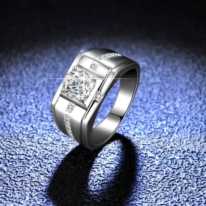 New Style 925 Sterling Silver Fashion Silver Bright Cut Moissanite Men’s Engagement Wedding Ring
