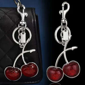 New Style Cherry Keychain Fashion Bag Charm Pendant Metal Key Ring for Women Handbag Jewelry Gift