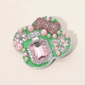 New Style Customized Colorful Pink&Green Floral Pearl Bow Embellished Pin Brooch