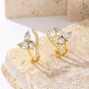 New Style Fashion Flower Stud Earrings with Diamonds Stainless Steel Waterproof Jewellery Earrings for Female