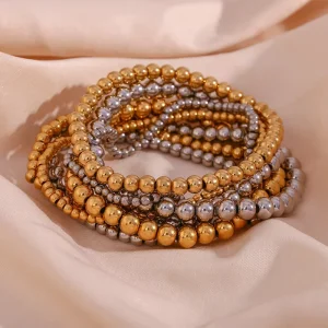 New Style Fashion Jewelry Bracelets Bangles 18K Gold Plated Silver Stainless Steel Beaded Bracelets Women