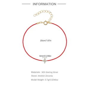New Style Fashion Jewelry S925 Sterling Silver 14K Gold Plating Diamond Inlay Four leaf Clover Red String Bracelet for Gifts