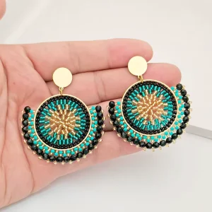 New Style Geometric Bohemian Crystal Seed Bead Dangle Earrings Hand Woven Fashionable Women’s Jewelry