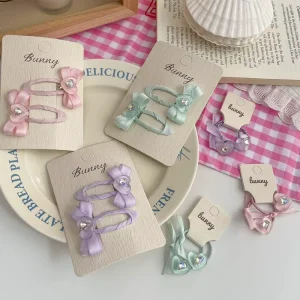 New Style Heart shaped Bow BB Hair Clips Charming Girls’ Hair Accessories with Ribbon and Bow Design