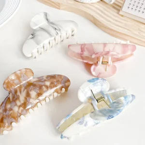 New Style National Fashion Plastic Elegant Simple Large Size High end Handmade Shark Clip Water Ripples Design Daily Hair