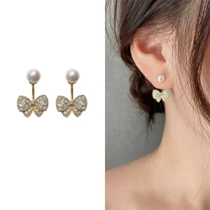 New Style Post Fashion Stud Earrings Bow Back Pearl Designer Earrings Fashion Jewelry Earrings