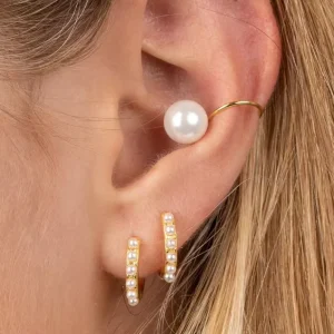 New Style Trendy Sea Pearl Beads Circle Wrap Hoop Earring Full Small White Pearls Fashion Jewelry for Women Wedding Party Gifts