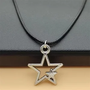 New Style Vintage Pentagram Necklace Black Rope Necklace Personalized Fashion Alloy Star Pendant Jewelry Party Gift Collar