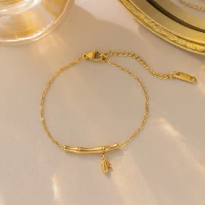New Summer Seashore Stainless Steel Bamboo Exquisite Fine Jewelry Anklets Non Tarnish Waterproof Gold Jewelry Women’s Anklet