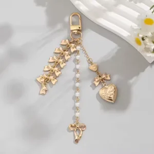 New Sweet Style Lace Bow Keychain Heart Shape Key Chains Bowknot Bag Charms Bow Phone Chain Pendant Trendy Y2K Keychain