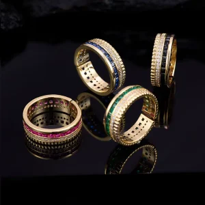 New Trend Fashion Double Row Coloured square Zirconia Women’s Ring Party Gift Fashion Jewellery Ring