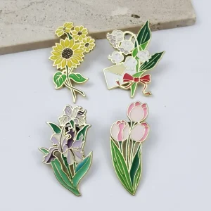 New Trending Fashion Personalized Antique Imitation Flower Brooch Pins Pastoral Style Sunflowers Orchid Soft Enamel