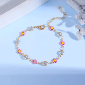 New Trendy Bronze Fashion Colorful Daisy Flower Bracelet for Women Charm Bangle Versatile Jewelry Gift