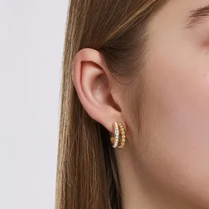New Trendy Chunky Twisted Sparkling Pearl Decorated Stainless Steel Gold Plated Statement Hoop Earrings Women Fashion