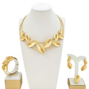 New Trendy Copper Jewelry Set Necklace and Rings Ladies Gift Jewelry Fashion Accessory