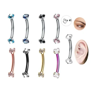 New Trendy Daith Curved Barbell 16G Eyebrow Ring Piercing Surgical Steel Zircon Piercing Body Jewelry for Women Men