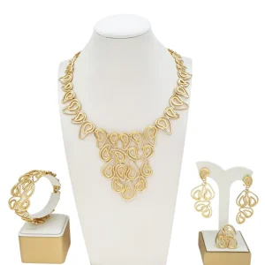 New Trendy Dubai Jewelry Set Necklace and Rings Ladies Gift Jewelry Fashion Accessory I0090
