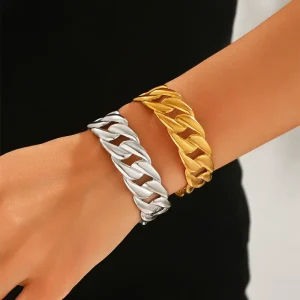 New Trendy Fashion Chain Link Bracelets Modern Minimalist Cuff Bracelet Stainless Steel Geometric Jewelry Set ALN050615