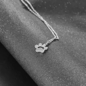 New Trendy Fashion Pet Jewelry for Women Dainty Heart Shaped Paw Print Pendant Necklace Alloy Link Stylish Cat Kitten Necklace