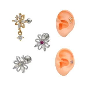 New Trendy Flower Ear Stud Ring Helix Tragus Lip Stud Stainless Steel Ear Piercing Jewelry Earring for Women