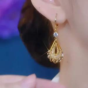 New Trendy Gold Wire Mesh Water Drop Earrings Simple Exquisite Fashion Jewelry Set for Women
