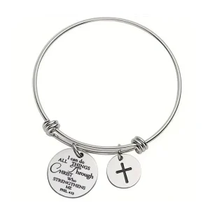 New Trendy I Can Do Expandable Cross Pendent Bracelets Bangle for Christmas Presents