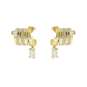 New Trendy Light Luxury Crystal Cubic Zircon Rectangle Pendant C Stud Earrings Bridal Engagement Fashion Ear Earring Jewelry