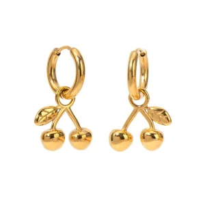 New Trendy Luxury Fashion Hoop Cherry Drops Earrings Designer Gold Piercing Stainless Steel Jewelry Earrings