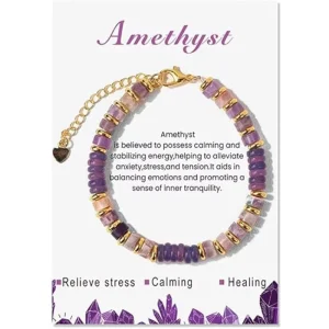 New Trendy Natural Turquoise Amethyst Stone Beaded Bracelet for Women Men 14k Gold Plated Chain Spiritual Healing Jewelry