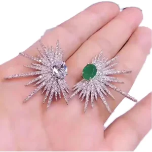 New Trendy Party Luxury Brass Crystal Zircon Stud Earrings for Women Geometric Shape Platinum Gold Plated Fashion Jewelry