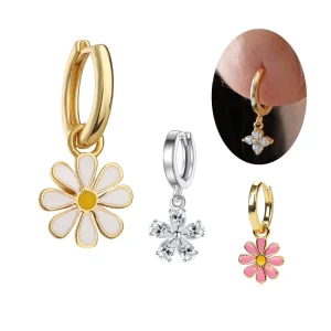 New Trendy Piercing Summer Jewelry Fashion Ear Stud Rings Huggie Hoop Earrings With Dangle Flower Body Jewelry