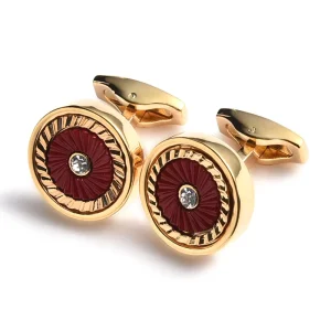 New Trendy Soft Enamel Brown Color Women’s Blouse with Metal Line Cufflinks
