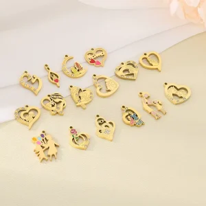New Trendy Stainless Steel Zircon Enamel Inlay Love Heart Mama Pendant