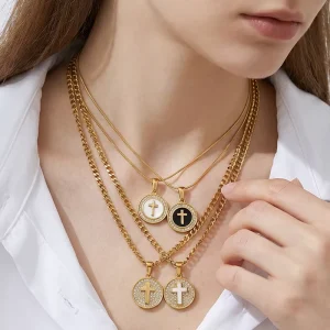New Trendy White Black Heart Dripping Pendant Stainless Steel Gold plated Link Chain Necklace for Women’s Party