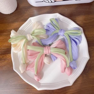 New Trendy Women Floral Hair Decoration Colored Fabric Tulip Bow Hair Clip