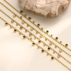 New Trendy Women’s Necklace Vintage Simple Gold Stainless Steel Zircon Pendant Necklace Fashion Gift Jewelry for