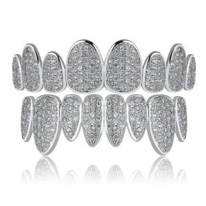 New Two-color Gold Tooth Set Irregular 8 Teeth Full of Zircon Hip-hop Tooth Set Accessory