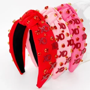New Valentine’s Day Women’s Headband High Quality 13CM Fabric Heart Rhinestone XO Fashion Wide Band Holiday Hair Accessory